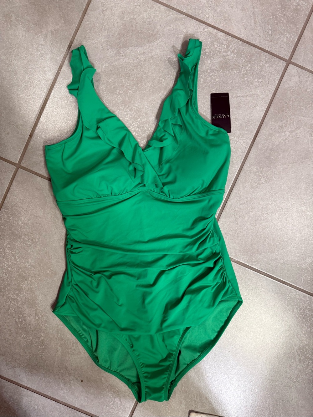 Lauren Ralph Lauren Green Ruffle-Trim One-Piece Swimsuit